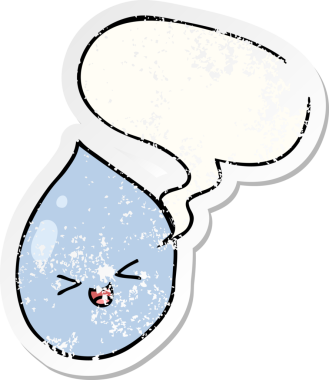 Konuşma baloncuklu karikatür yağmur damlası bir insan tarafından çizilmiş sıkıntılı eski bir çıkartma