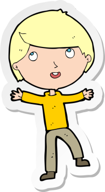 Bir insan tarafından çizilmiş mutlu bir çocuğun çıkartması.