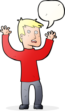 Bir insan tarafından çizilmiş, konuşma balonuyla dehşete düşmüş bir adam.