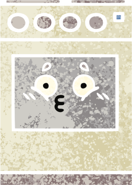 Bir insan tarafından çizilmiş mutfak fırınının retro çizim tarzı karikatürü.