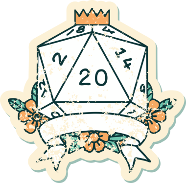 Retro Dövme Biçimi Doğal 20 kritik vuruş D20 zar bir insan tarafından çizildi