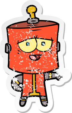 Bir insan tarafından çizilmiş karikatür robotunun sıkıntılı çıkartması.