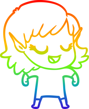 Gökkuşağı gradyan çizgisi mutlu çizgi film kızı bir insan tarafından çizilmiş.