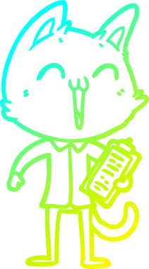 Bir insan tarafından çizilmiş mutlu çizgi film kedisinin soğuk gradyan çizgisi.