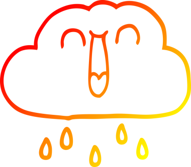 Bir insan tarafından çizilmiş mutlu bir yağmur bulutunun sıcak çizgi çizimi