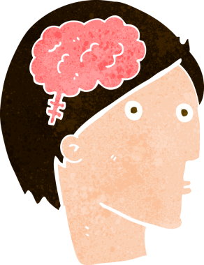 Bir insan tarafından çizilmiş beyin sembolü olan çizgi film adamı.