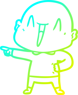 Bir insan tarafından çizilmiş, mutlu, kel bir adamın çizdiği soğuk çizgi.