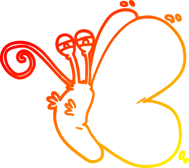 Bir insan tarafından çizilmiş komik bir kelebeğin sıcak çizgi çizgisi.