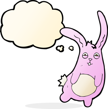 Bir insan tarafından çizilmiş düşünce balonlu komik çizgi film tavşanı.