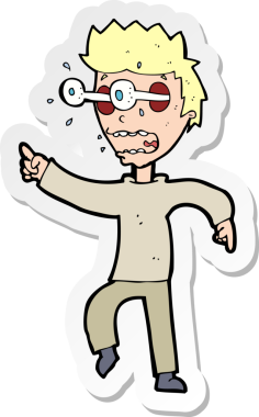 Bir insan tarafından çizilmiş gözleri dışarı fırlayan bir karikatürcünün çıkartması.