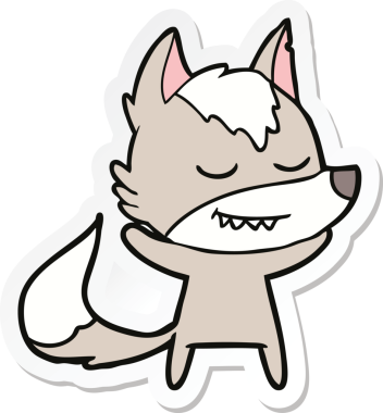 Bir insan tarafından çizilmiş dost canlısı bir kurt çizgi filminin çıkartması.