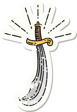 Bir insanın çizdiği kılıç dövmesi stili eski bir çıkartma.