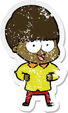 Bir insan tarafından çizilmiş mutlu çizgi film çocuğunun sıkıntılı çıkartması.