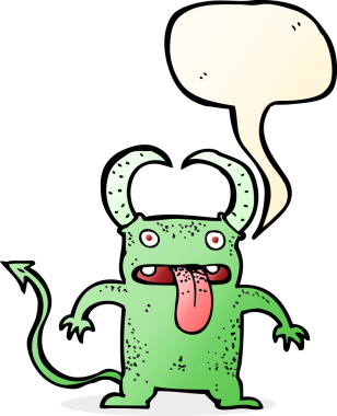 Bir insan tarafından çizilmiş konuşma balonu olan küçük bir şeytan.