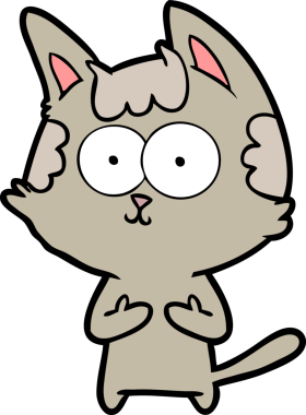 Bir insan tarafından çizilmiş mutlu çizgi film kedisi.