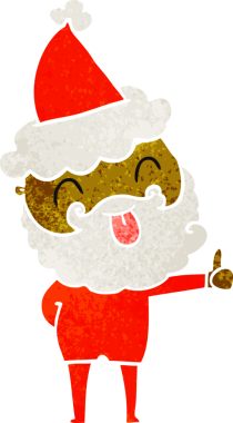 Bir insan tarafından çizilmiş Noel Baba şapkası takan sakallı bir adam.