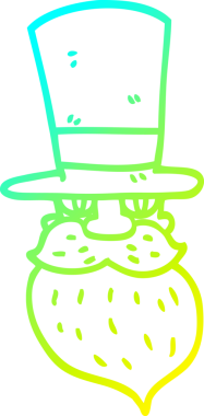 Bir insan tarafından çizilmiş silindir şapkalı, sakallı, çizgi film karakteri.