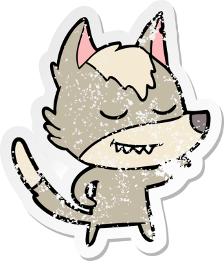 Bir insan tarafından çizilmiş dost canlısı bir kurdun sıkıntılı çıkartması.