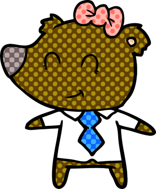 Bir insan tarafından çizilmiş iş elbiseleri içindeki dişi ayı.