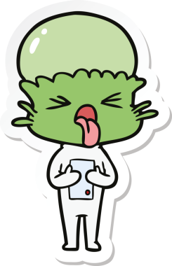 Bir insan tarafından çizilmiş iğrenç bir çizgi film uzaylısının çıkartması.