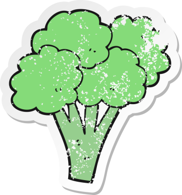 Bir insan tarafından çizilmiş çizgi film brokolisinin gerilimli yapıştırması.