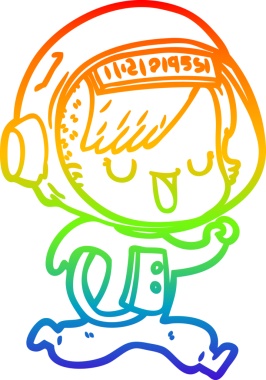 Gökkuşağı gradyan çizgi çizimi bir insan tarafından çizilmiş astronot bir kadın.