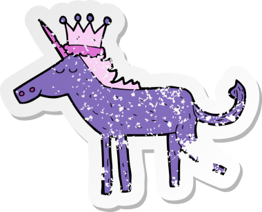 Bir insan tarafından çizilmiş bir tek boynuzlu atın gerilimli çıkartması.