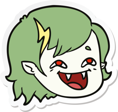 Bir insan tarafından çizilmiş vampir kız yüzünün çıkartması.