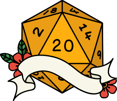 Retro Dövme Biçimi Doğal 20 D20 zar bir insan tarafından çizildi