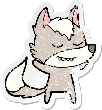 Bir insan tarafından çizilmiş dost canlısı bir kurdun sıkıntılı çıkartması.