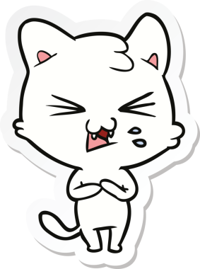 Bir insan tarafından çizilmiş, tıslayan bir kedinin çıkartması.