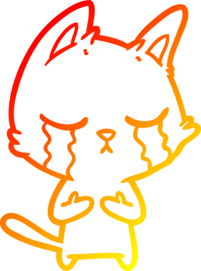 Bir insan tarafından çizilen ağlayan çizgi film kedisinin sıcak çizgi çizgisi.