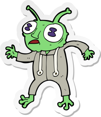 Bir insan tarafından çizilmiş uzaylı bir uzay adamının çıkartması.