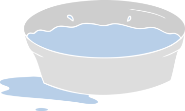 Bir insan tarafından çizilmiş düz renkli köpek suyu kasesi.