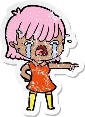 Bir insan tarafından çizilmiş, ağlayan bir çizgi film kızının sıkıntılı çıkartması.