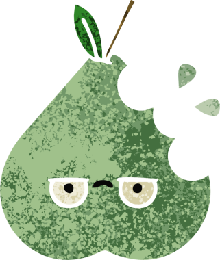 Bir insan tarafından çizilmiş yeşil bir armutun retro çizim tarzı karikatürü