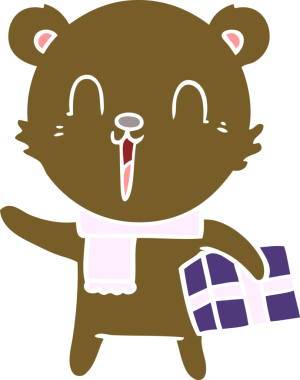 Bir insan tarafından çizilmiş mutlu düz renkli çizgi film ayısı.