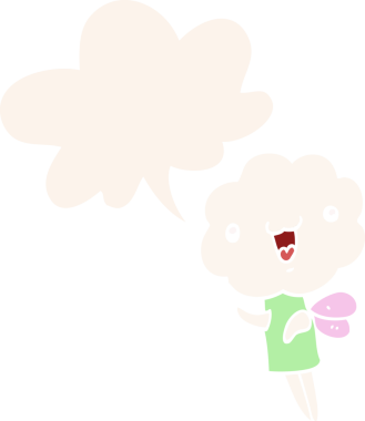 Bir insan tarafından çizilmiş konuşma baloncuğu olan sevimli çizgi film başlığı yaratığı.