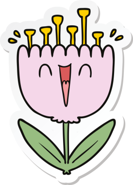 Bir insan tarafından çizilmiş mutlu bir çiçeğin çıkartması.