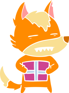 Bir insan tarafından çizilmiş düz renkli tilki çizimi