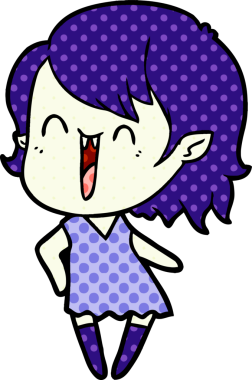 Bir insan tarafından çizilmiş mutlu vampir kız çizgi filmi.