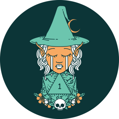 Ağlayan Elf cadısı ikonu. Bir insan tarafından çizilmiş doğal bir D20 rulosu.