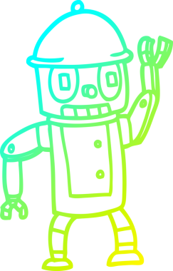 Bir insan tarafından çizilen çizgi film robotunun soğuk eğim çizgisi.