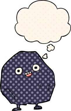 Çizgi roman tarzında bir insan tarafından çizilmiş düşünce baloncuklu çizgi film rock 'ı.