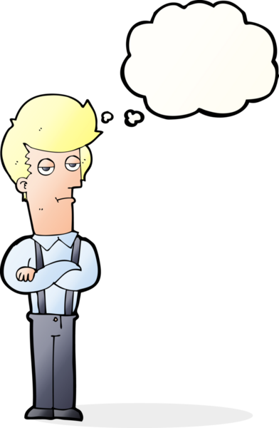 Bir insan tarafından çizilen düşünce baloncuğu ile sıkılmış adam çizgi filmi