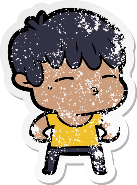 Bir insan tarafından çizilmiş, sıkıntılı bir çizgi film çıkartması.