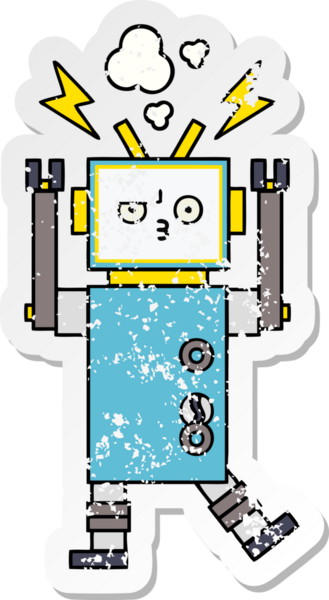Bir insan tarafından çizilmiş sevimli bir robot çizgi film çıkartması.
