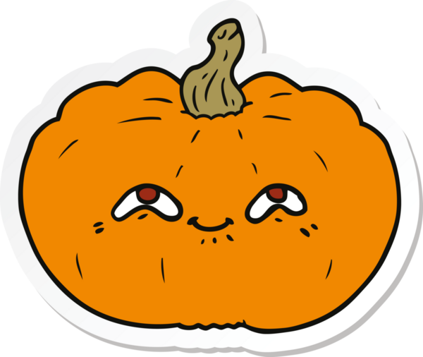 Bir insan tarafından çizilmiş mutlu bir balkabağı çıkartması.