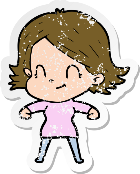 Bir insan tarafından çizilmiş, karikatür dostu bir kızın sıkıntılı çıkartması.