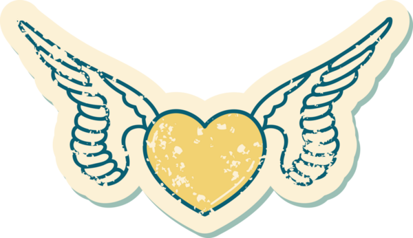 Bir insan tarafından çizilmiş kanatlı bir kalbin sembolik dövmesi.